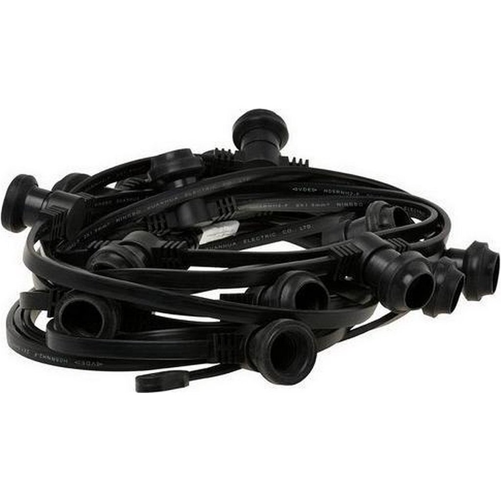 Vodotesná reťazová lampa Simply Design P10 s 15 prvkami, 10 m, čierna