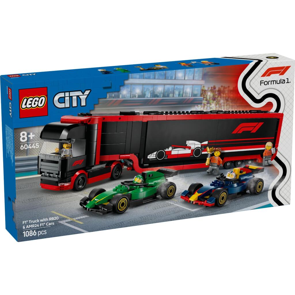Lego City 60445 F1 Truck s autami F1 RB20 a AMR24