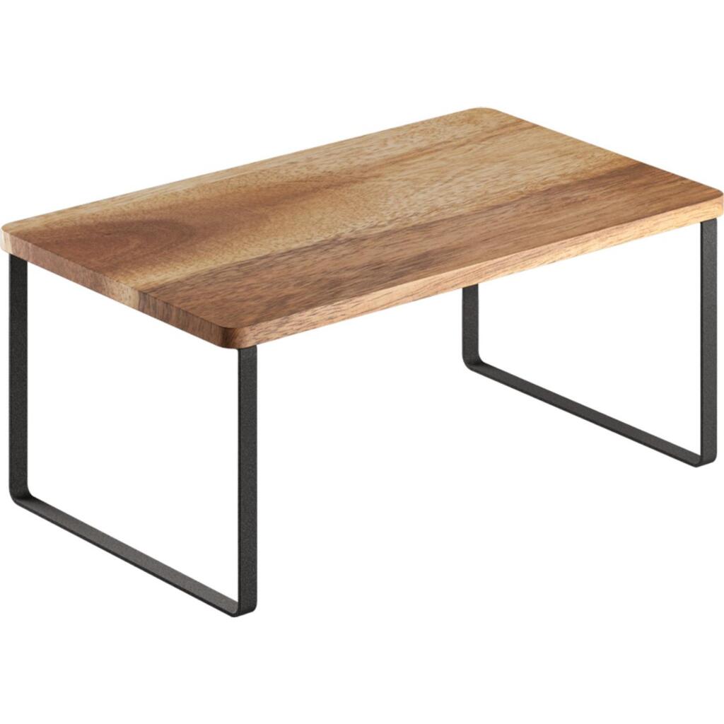 Stojan na koreniny Metaltex York Lava, 1 poschodie, 19x32x16 cm, akáciové drevo/čierny kov