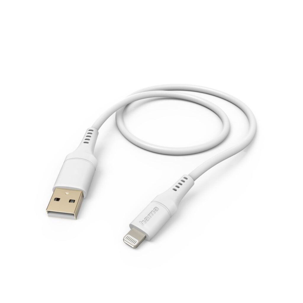 Nabíjací kábel Hama Flexibilný USB-A - Lightning 1,5 m Silikónový biely