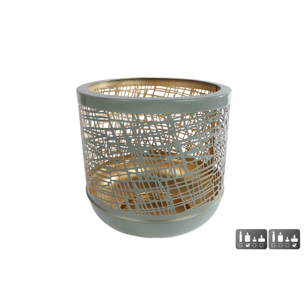 Kovový lampión Heidi 19x19 cm šalviová/zlatá