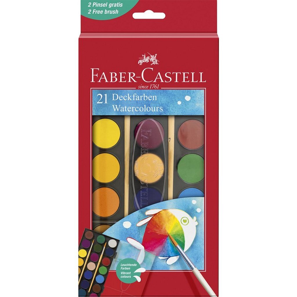Faber Castell FC-125027 Akvarelová krabička 21 farieb + 2 štetce