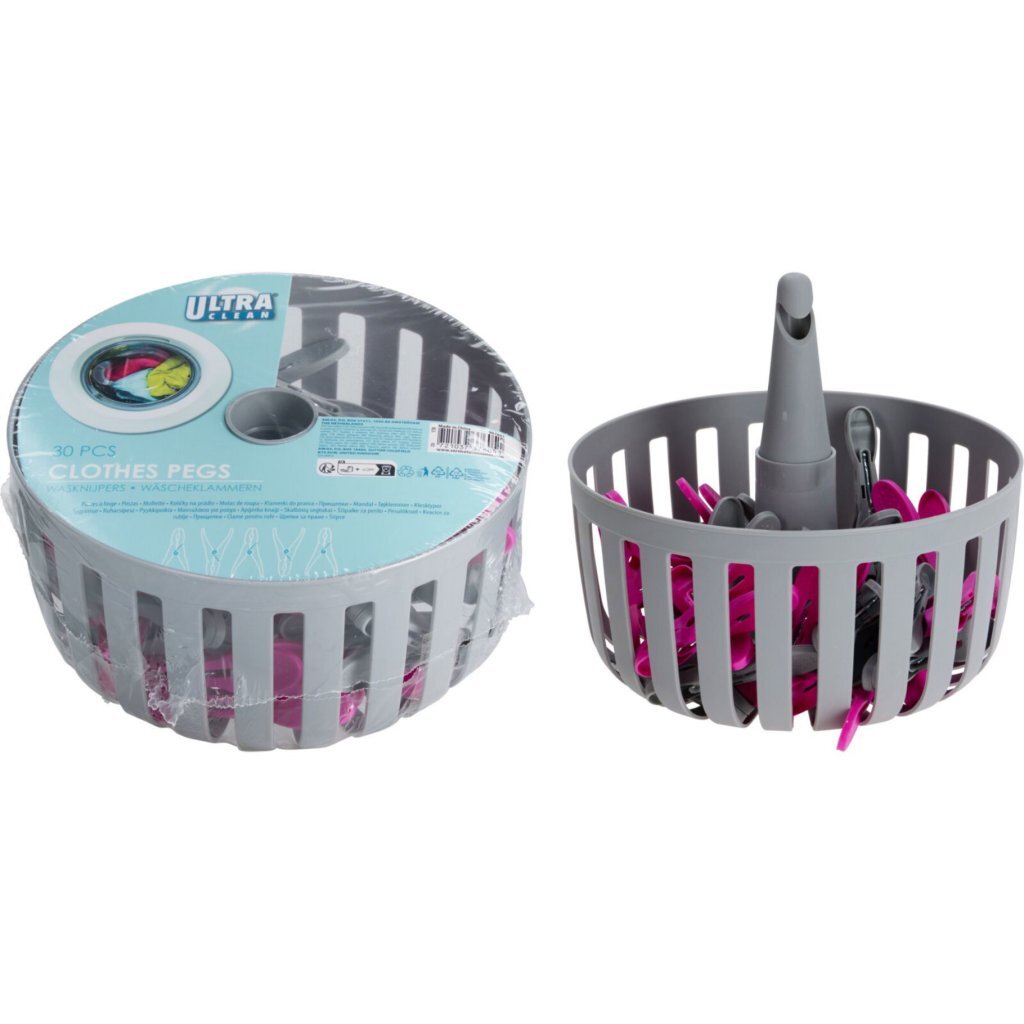 Košík na bielizeň Ultra Clean + 30 kolíkov, sivý/ružový