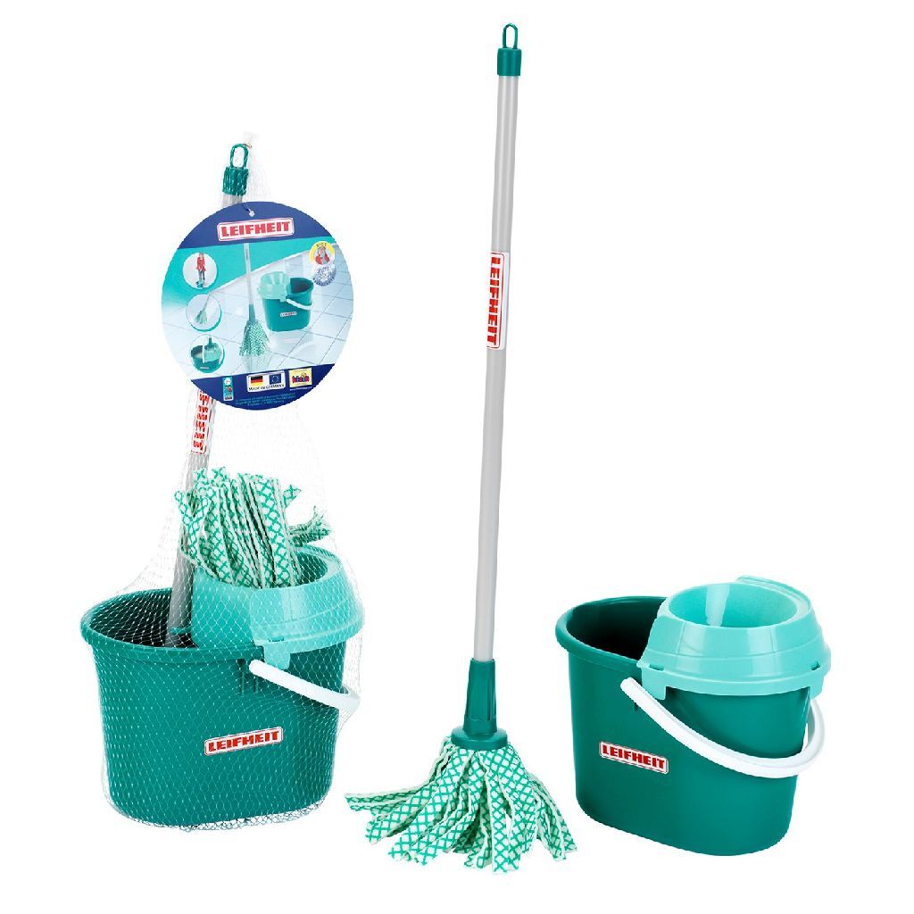 Theo Klein Leifheit hračkársky mop s vedrom tyrkysový