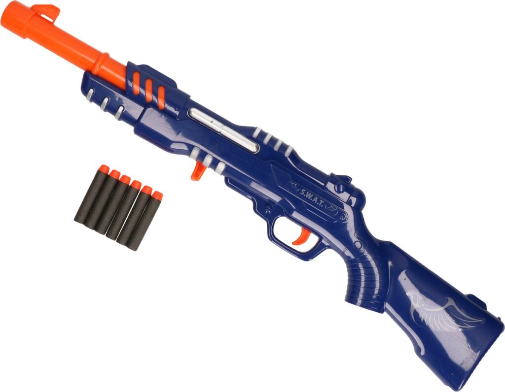 Policajná puška modrá/oranžová so 6 penovými šípmi
