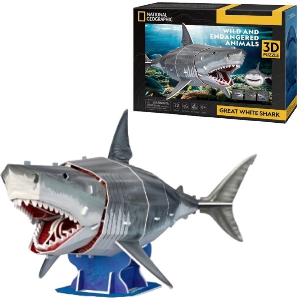 National Geographic 3D puzzle Biely žralok 72 dielikov
