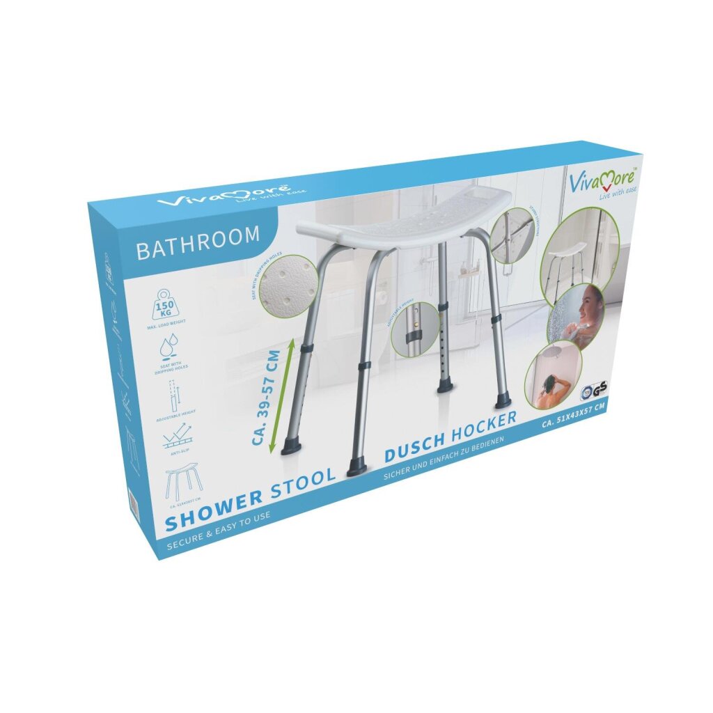 Sprchová stolička Vivamore biela/strieborná