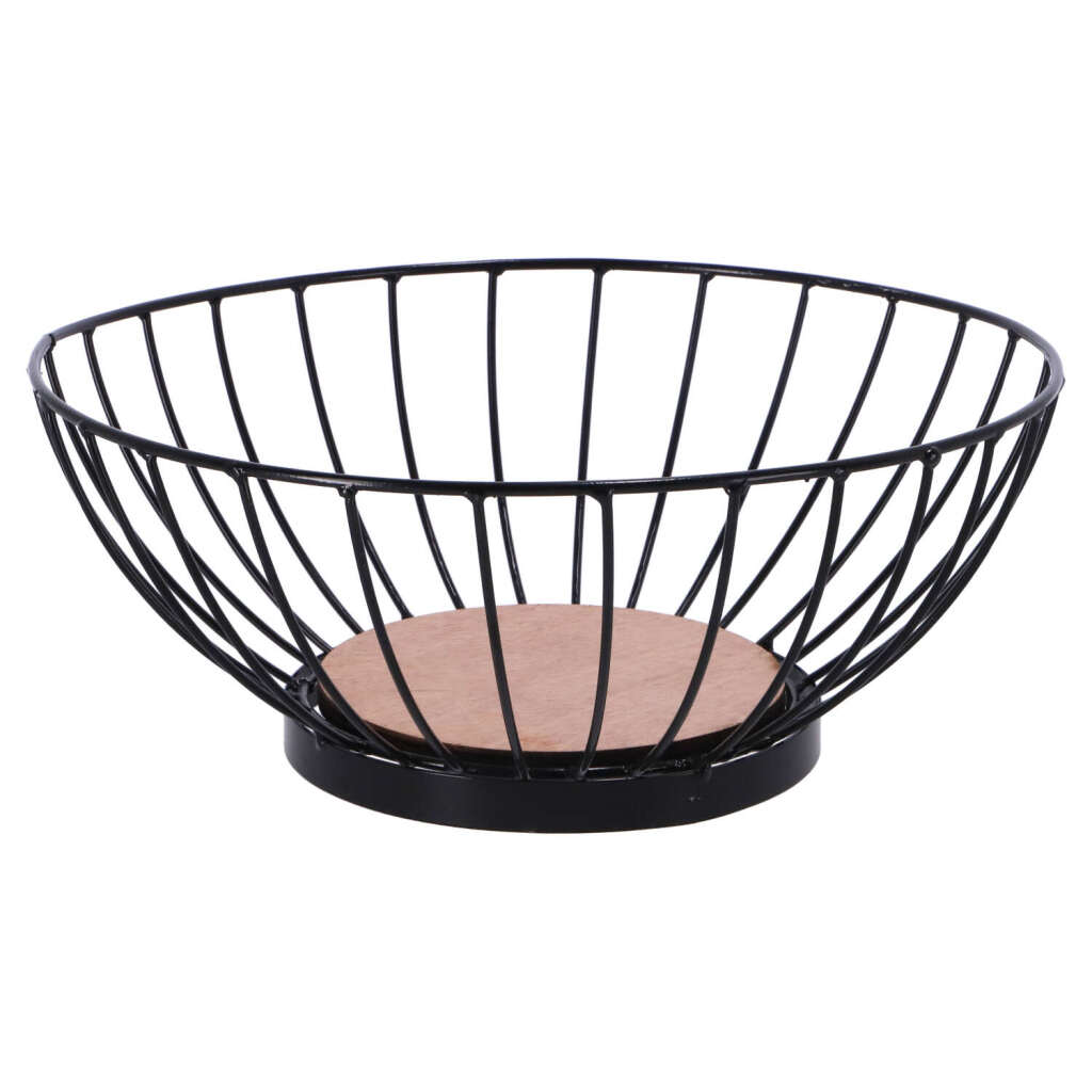 Kovová misa na ovocie 28 cm čierna/drevená