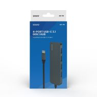 USB-C Hub 4 Porty Savio AK-54 Sivá