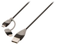 Bandridge BBM39400B10 2-v-1 dátový a nabíjací kábel USB Micro-B samec + Lightning adaptér – Samec 1,