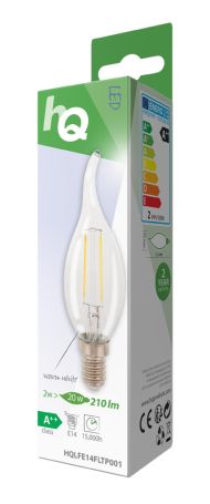 HQ HQLFE14FLTP001 LED retro vláknová lampa E14 zakrivená sviečka 2 W 210 Lm 2700 K