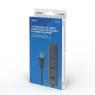 USB Hub 4 Porty Savio AK-58 Ethernet (RJ-45) Sivá