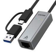 Adaptér USB-C na Ethernet Unitek U1313C Sivá 30 cm