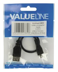 Valueline Vlcp60570b02 USB 2.0 USB Micro B samec - USB A samica adaptérový kábel 0,20 m čierny