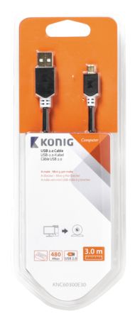 König KNC60300E30 USB 2.0 kábel A Samec - Mini 5-kolíkový samec 3,00 M sivý