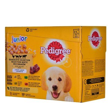 Mokré jedlo Pedigree unior Selection Kurča Teľacie mäso Baránok Vtáky 100 g 12 x 100 g