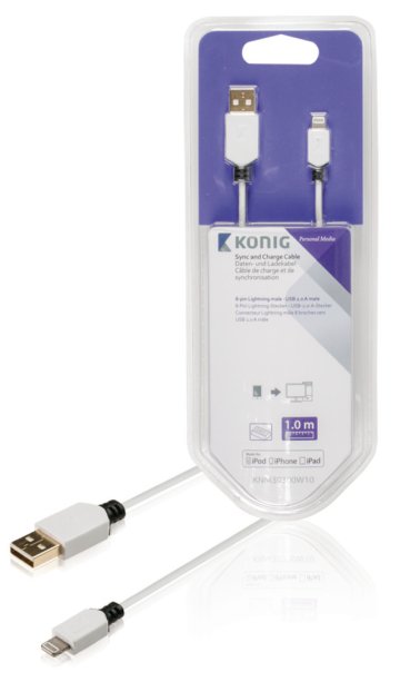 König KNM39300W10 synchronizačný a nabíjací kábel 8-kolíkový Lightning samec - USB 2.0 A samec 1,00 