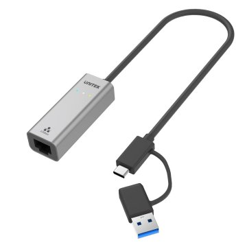 Adaptér USB-C na Ethernet Unitek U1313C Sivá 30 cm