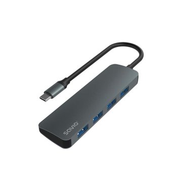 USB-C Hub 4 Porty Savio AK-54 Sivá