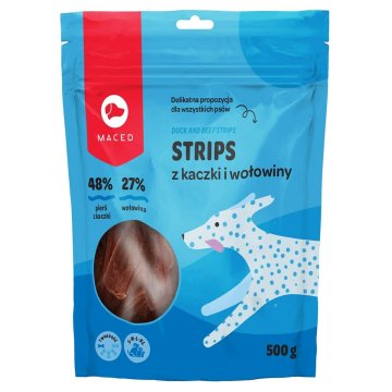 Maškrty pre psov Maced Duck and beef strips Teľacie mäso Kačica 500 g