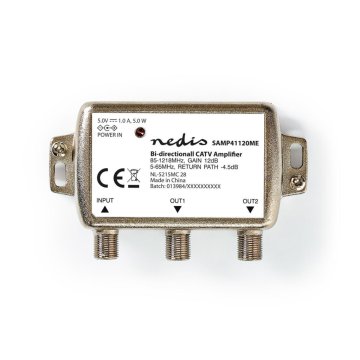 Nedis SAMP41120ME Catv zosilňovač Max. 9 Db Gain 85 - 1218 MHz 2 Výstupy Spätný kanál -4,5