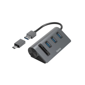 Hama OTG hub/čítačka kariet 5-port 3x USB-A SD MicroSD Vr. USB-C adaptér