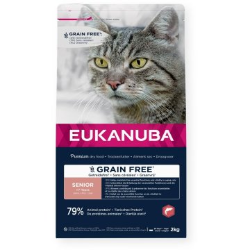 Krmivo pre mačky Eukanuba Grain Free Senior Salmon Ryby 2 Kg