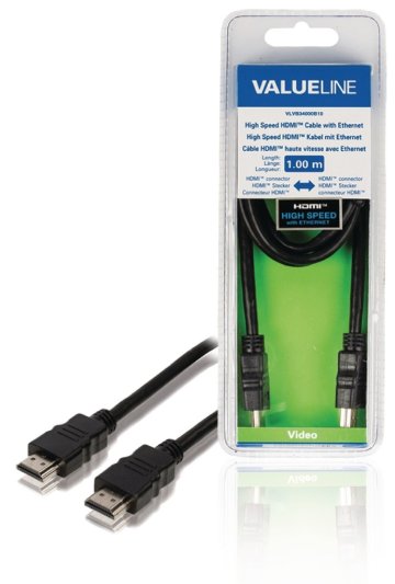 Vysokorýchlostný HDMI kábel Valueline VLVB34000B10 s ethernetovým HDMI konektorom - HDMI konektor 1,