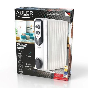 Olejový radiátor Adler AD 7817 Biela Čierna 2500 W