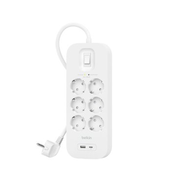 Predlžovací Kábel so 6 Zásuvkami a Vypínačom Belkin Connect SRB002VF2M Biela (2 m)