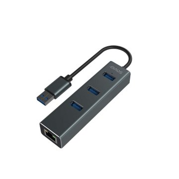 USB Hub 4 Porty Savio AK-58 Ethernet (RJ-45) Sivá