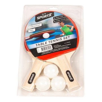 Set na stolný tenis SportX s 2 hviezdičkami, 2 pálkami + 3 loptičkami