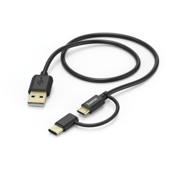 Hama 2v1 micro USB kábel S USB Type-C adaptérom 1M Black