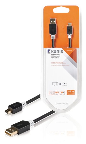 König KNC60300E30 USB 2.0 kábel A Samec - Mini 5-kolíkový samec 3,00 M sivý